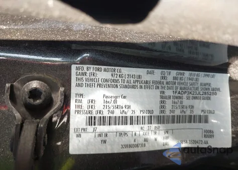 2018 Ford Focus Se из США, поврежденный, VIN 1FADP3K23JL285280